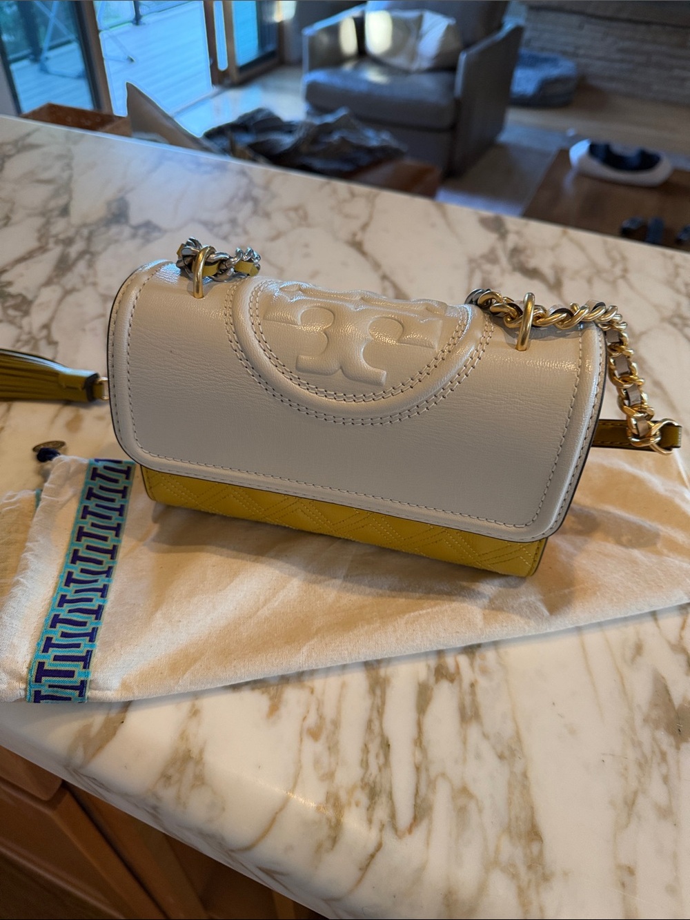 Tory Burch Cream and Yellow Fleming Shoulder/Crossbody Bag - Picture 9 of 9